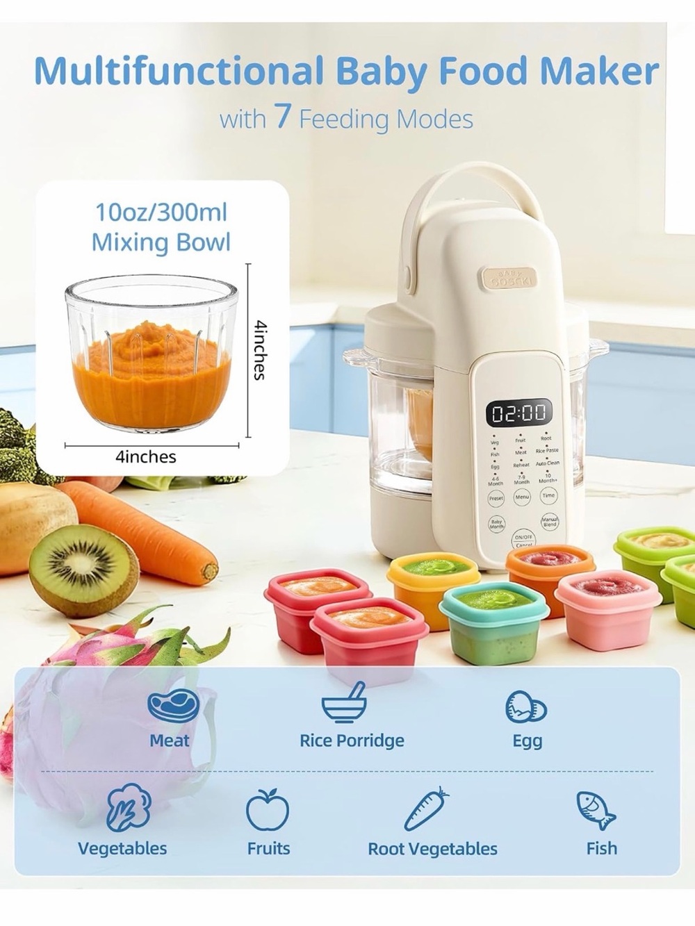 SosekiBaby Tutto Baby Food Maker, Glass Bowl & 316L Stainless Steel Blades - Picture 6 of 12